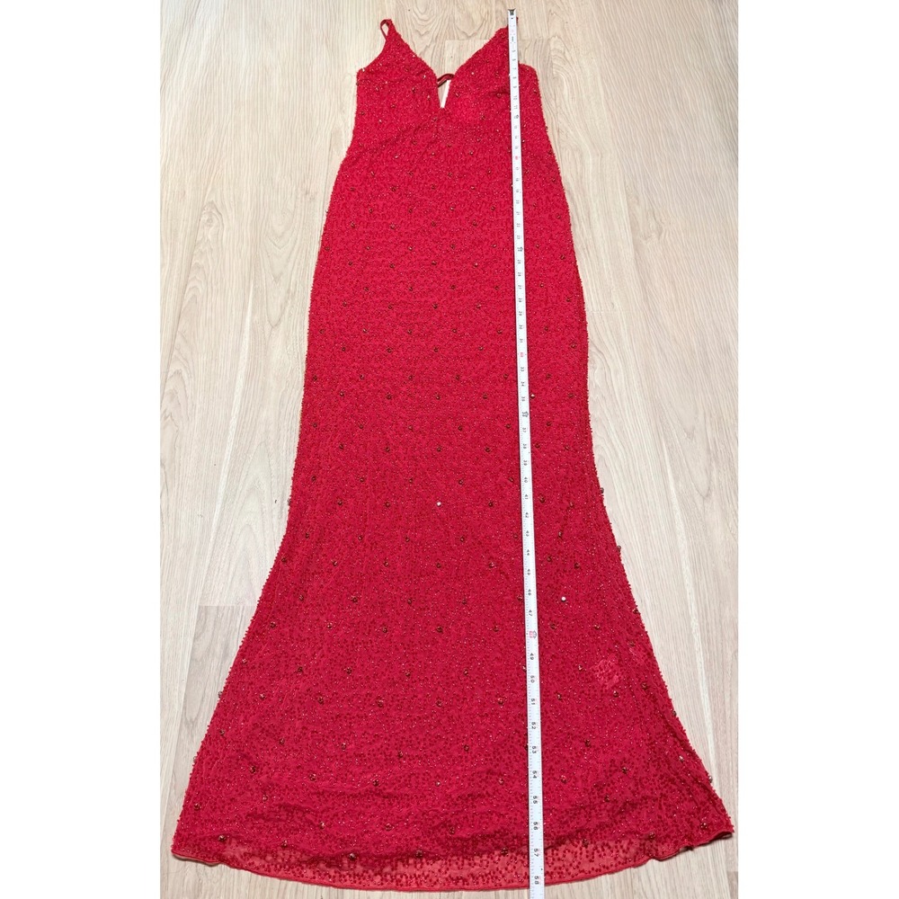 Oh Polly Red Beaded Sequin Maxi Dress V-Neck Backless Formal Gown US 10 NEW